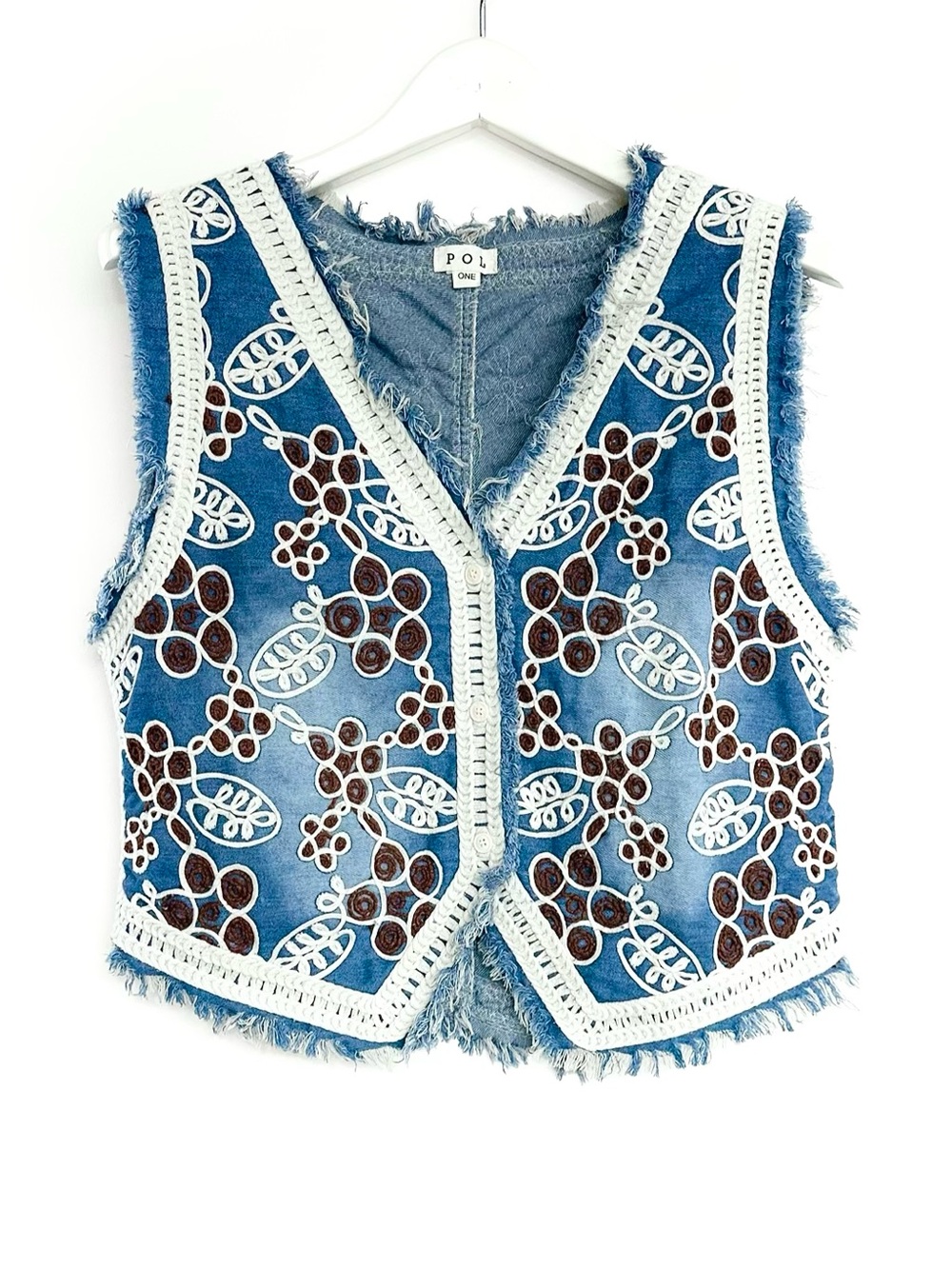 POL embroidered denim vest